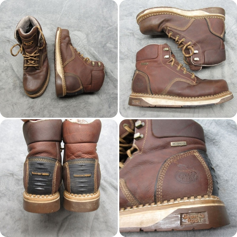 Georgia Boot Men 12M Boots Brown 6" Wedge Steel Toe Waterproof Work Utility